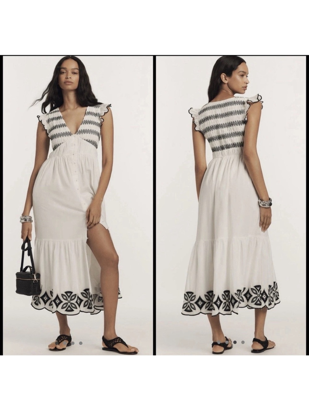 Anthropologie Peregrine Midi Dress Embroidered Smocked Edition Size L